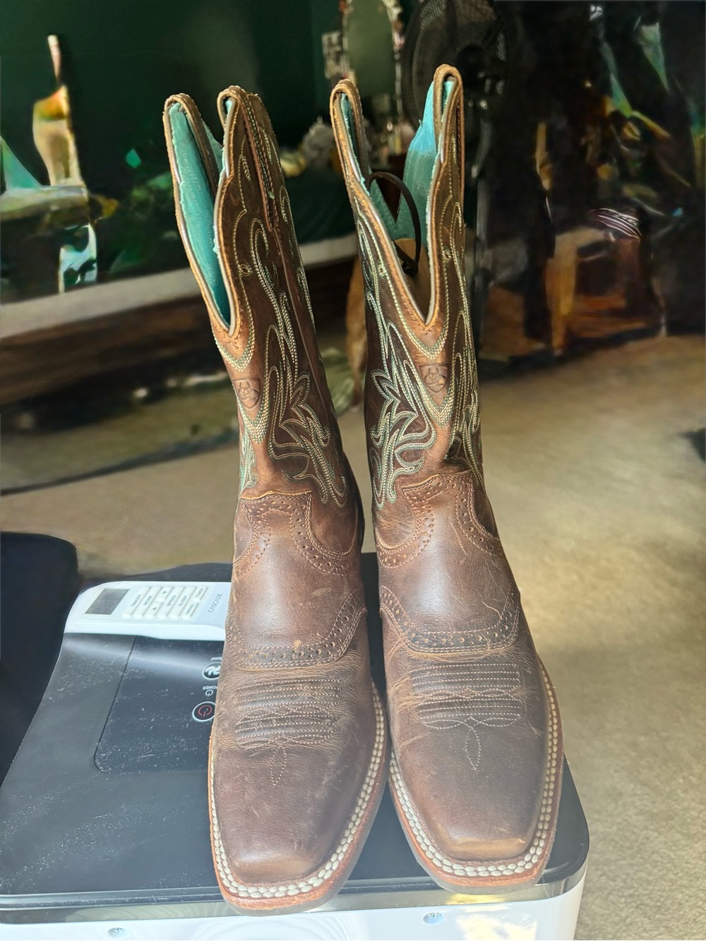 Ariat Brown Western Heeled Boots with Turquoise Interior